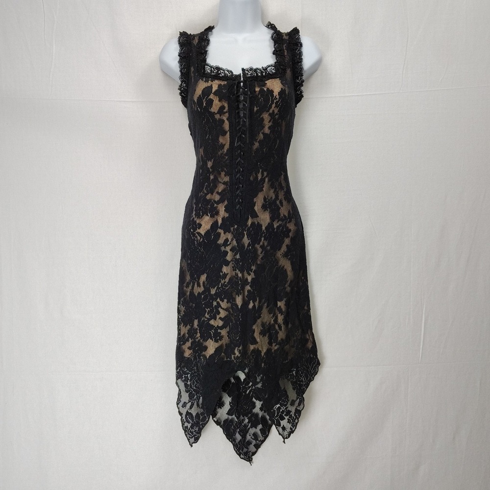 Dirndl Style Corset Dress  S/M* Fairy Grunge Whimsigoth Lace Overlay‎ Nocturne